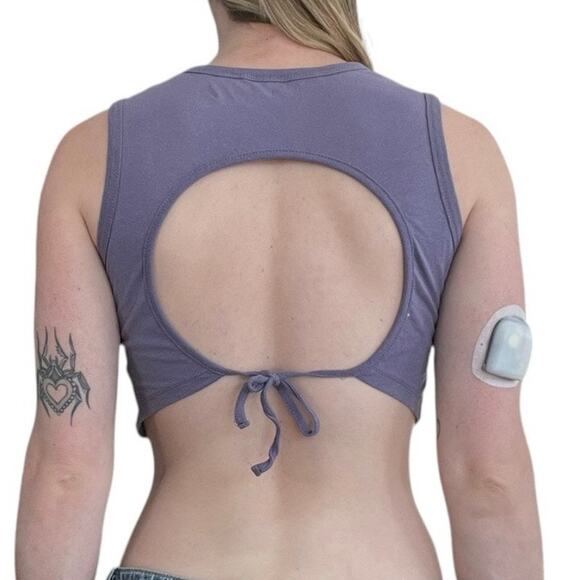 Bratz Purple Graphic Sequin Cropped Cutout Open Tie Back Tank Top - Picture 4 of 7